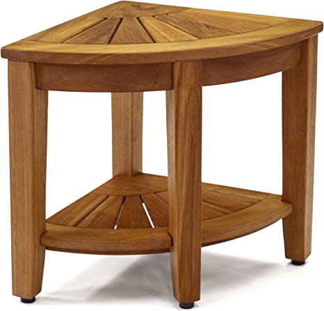AquaTeak The Original Kai 15.5-inch Corner Teak Shower Bench with Shelf