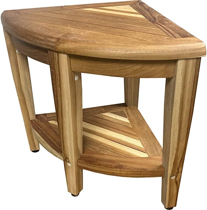 EcoDecors Oasis Teak Corner Shower Bench With Shelf