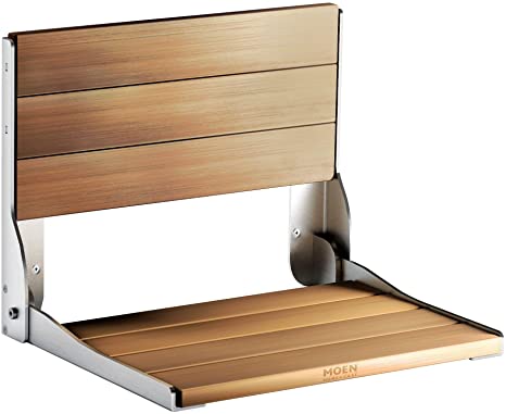 Moen DN7110 Wall-Mounted Teak Wood Aluminum Folding Shower Seat