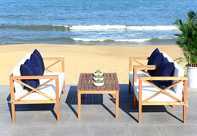 Safavieh Nunzio Teak and White Outdoor Set